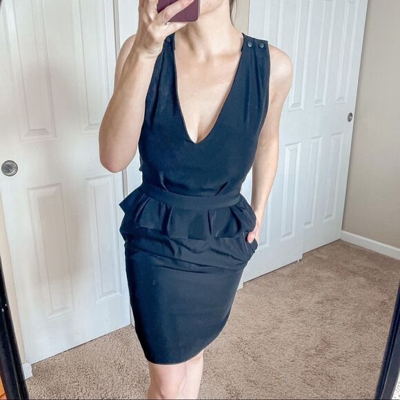 Maje Structured Peplum Dress Black 2 - Picture 7 of 13